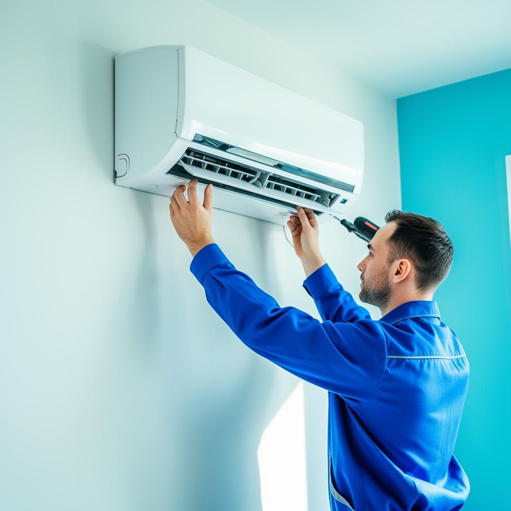 Técnico Pinguim Refrigeração instalando ar condicionado em Cuiabá
